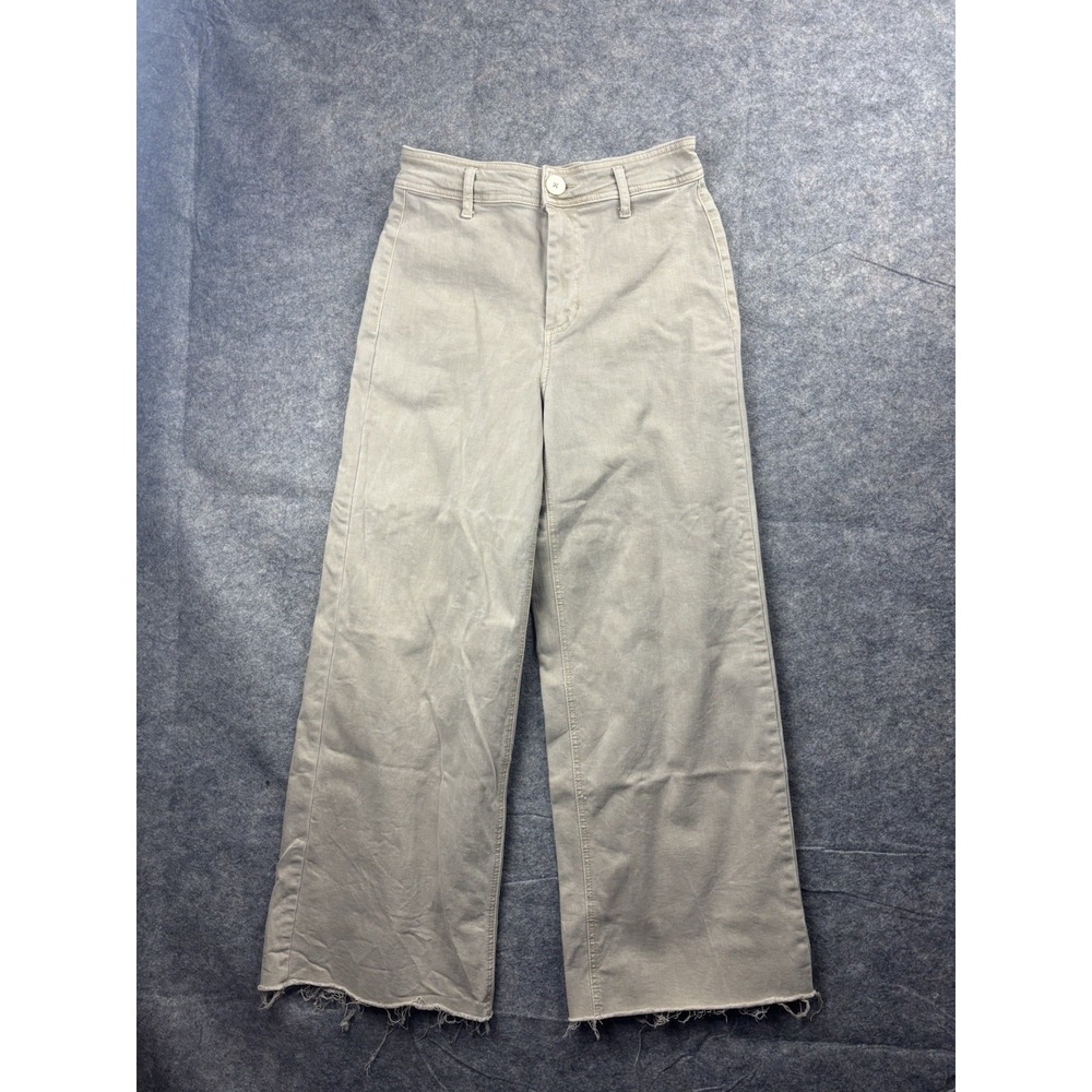 OAT New York High Rise Wide Leg Pants Sand Beige Raw Hem Size 6/28